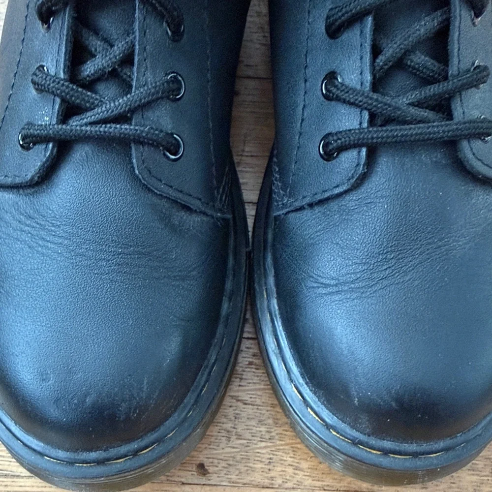 Dr. Martens Black Leather Lace-Up Ankle Boots with Yellow Stitching - Picture 3 of 10